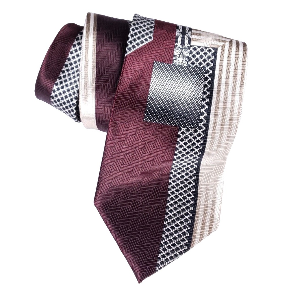Gianno Geometric Patchwork Tie Multicolor Silk Look Business Formal Menswear